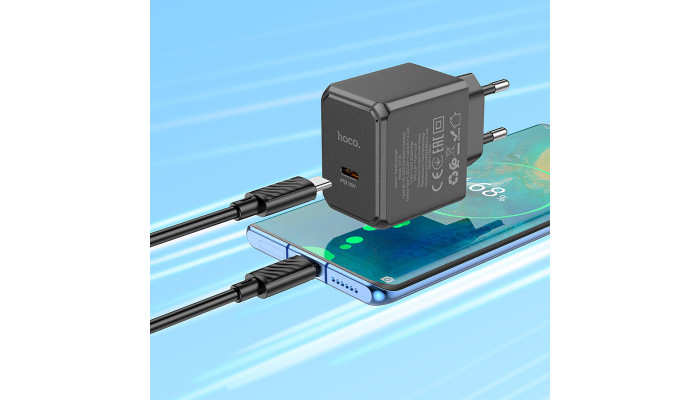 Сетевое зарядное устройство (зарядка) HOCO CS13A Ocean PD20W (1USB-C) + Type-C to Type-C Black - фото