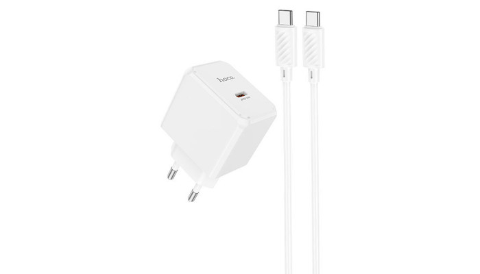 Сетевое зарядное устройство (зарядка) HOCO CS13A Ocean PD20W (1USB-C) + Type-C to Type-C White - фото