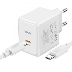 Сетевое зарядное устройство (зарядка) HOCO CS13A Ocean PD20W (1USB-C) + Type-C to Type-C White