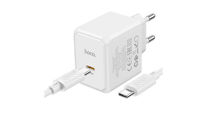 Сетевое зарядное устройство (зарядка) HOCO CS13A Ocean PD20W (1USB-C) + Type-C to Type-C White - фото