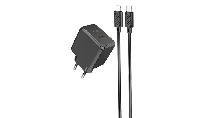 Мережевий зарядний пристрій (зарядка) HOCO CS13A Ocean PD20W (1USB-C) + Type-C to Lightning Black - фото