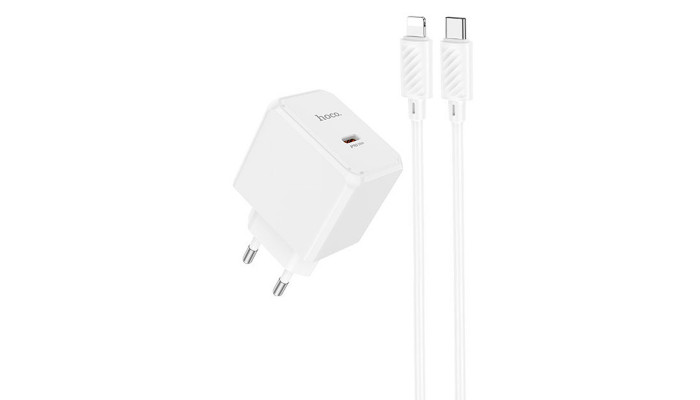 Сетевое зарядное устройство (зарядка) HOCO CS13A Ocean PD20W (1USB-C) + Type-C to Lightning White - фото