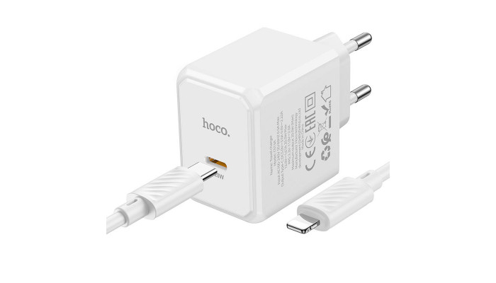 Сетевое зарядное устройство (зарядка) HOCO CS13A Ocean PD20W (1USB-C) + Type-C to Lightning White - фото