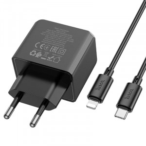 Сетевое зарядное устройство (зарядка) Hoco CS14A PD20W+QC3.0 (1USB-A/1C) + Type-C to Lightning Black