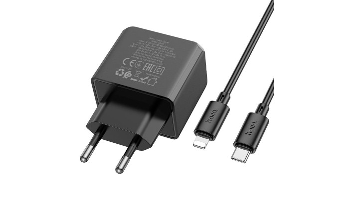 Сетевое зарядное устройство (зарядка) Hoco CS14A PD20W+QC3.0 (1USB-A/1C) + Type-C to Lightning Black - фото