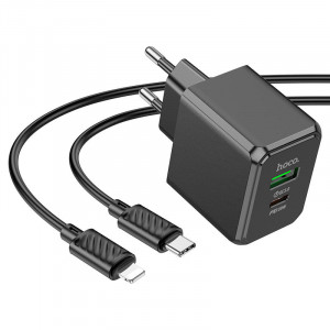 Сетевое зарядное устройство (зарядка) Hoco CS14A PD20W+QC3.0 (1USB-A/1C) + Type-C to Lightning Black