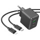 Сетевое зарядное устройство (зарядка) Hoco CS14A PD20W+QC3.0 (1USB-A/1C) + Type-C to Lightning Black - фото