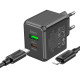 Сетевое зарядное устройство (зарядка) Hoco CS14A PD20W+QC3.0 (1USB-A/1C) + Type-C to Lightning Black - фото