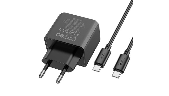 Сетевое зарядное устройство (зарядка) Hoco CS14A PD20W+QC3.0 (1USB-A/1C) + Type-C to Type-C Black - фото