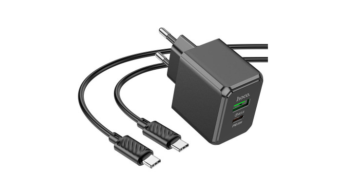 Сетевое зарядное устройство (зарядка) Hoco CS14A PD20W+QC3.0 (1USB-A/1C) + Type-C to Type-C Black - фото