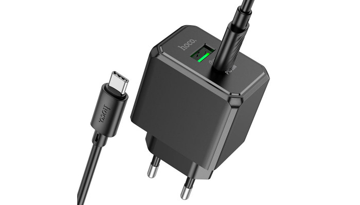 Сетевое зарядное устройство (зарядка) Hoco CS14A PD20W+QC3.0 (1USB-A/1C) + Type-C to Type-C Black - фото