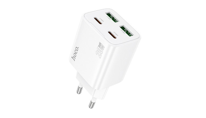 Мережевий зарядний пристрій (зарядка) Hoco N55 Fundador PD20W four-port (2USB-A/2C) White - фото