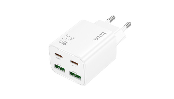 Мережевий зарядний пристрій (зарядка) Hoco N55 Fundador PD20W four-port (2USB-A/2C) White - фото