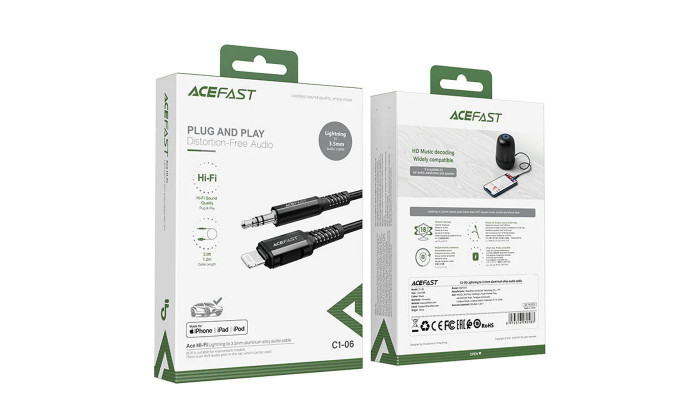 Перехідник Acefast MFI C1-06 Lightning to 3.5mm aluminum alloy Black - фото
