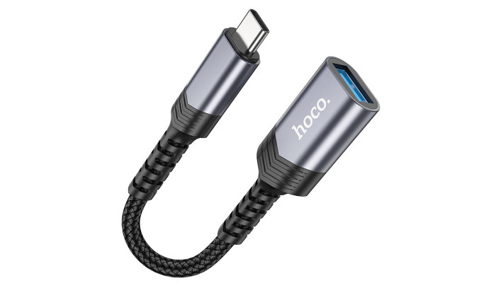 Переходник Hoco UA24 Type-C male to USB female 3.0 Metal gray - фото