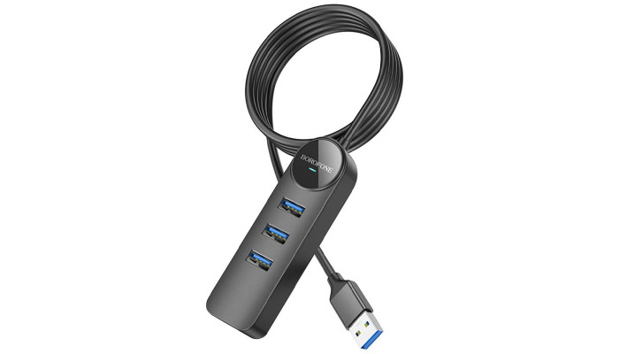 Переходник Borofone DH6 Erudite 4in1 Gigabit Ethernet (USB to USB3.0*3+RJ45) (0.2m) Black - фото