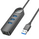 Переходник Borofone DH6 Erudite 4in1 Gigabit Ethernet (USB to USB3.0*3+RJ45) (0.2m) Black - фото