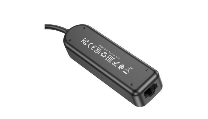 Переходник Borofone DH6 Erudite 4in1 Gigabit Ethernet (USB to USB3.0*3+RJ45) (0.2m) Black - фото