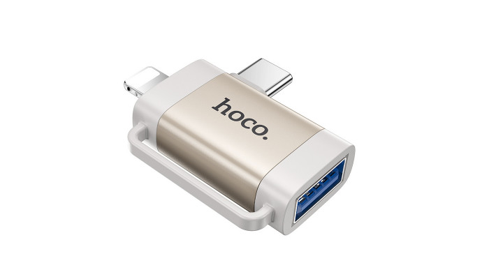 Перехідник Hoco UA31F OTG 2in1 Lightning male/Type-C male to USB female Gray - фото