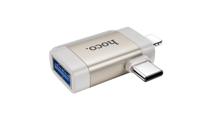 Перехідник Hoco UA31F OTG 2in1 Lightning male/Type-C male to USB female Gray - фото