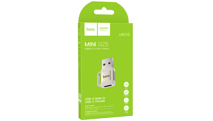 Перехідник Hoco UA31D OTG USB male to Type-C female USB2.0 Gray - фото