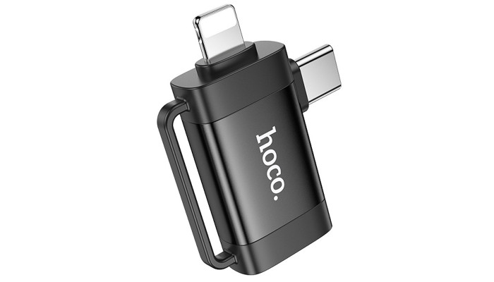 Перехідник Hoco UA31F OTG 2in1 Lightning male/Type-C male to USB female Black - фото