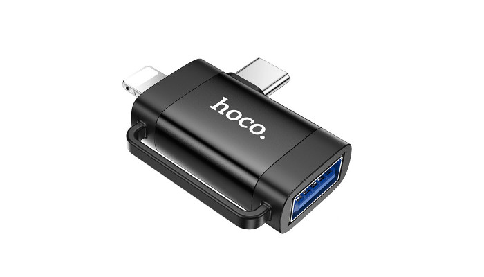 Перехідник Hoco UA31F OTG 2in1 Lightning male/Type-C male to USB female Black - фото