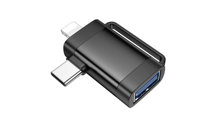 Перехідник Hoco UA31F OTG 2in1 Lightning male/Type-C male to USB female Black - фото