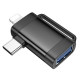 Перехідник Hoco UA31F OTG 2in1 Lightning male/Type-C male to USB female Black - фото