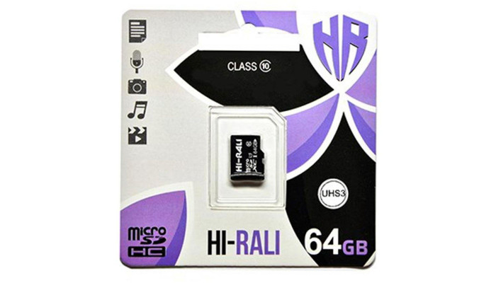 Карта пам'яті Hi-Rali microSDXC (UHS-3) 64 GB Card Class 10 без адаптера Чорний - фото