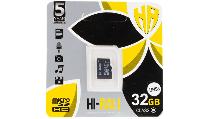 Карта пам'яті Hi-Rali microSDXC (UHS-3) 32 GB Card Class 10 без адаптера Чорний - фото