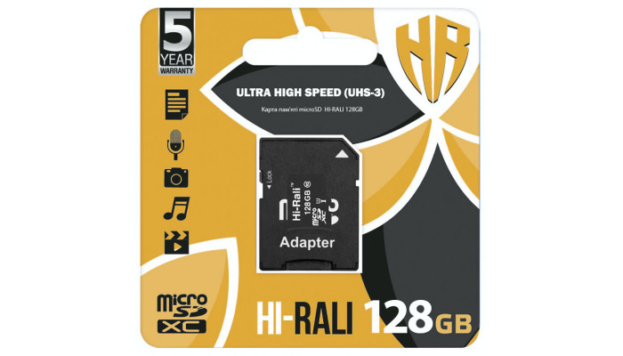 Карта памяти Hi-Rali microSDXC (UHS-3) 128 GB Card Class 10 с адаптером Черный - фото