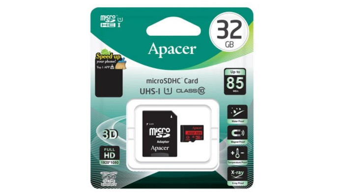 Карта памяти Apacer microSDHC (UHS-1) 32Gb class 10 V10 A1 R100MB/s + SD adapter Black - фото