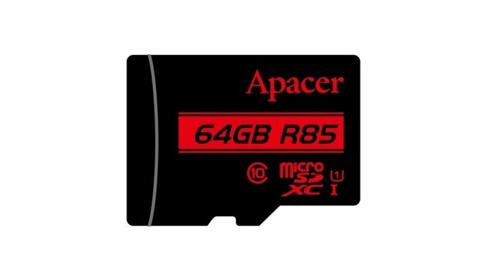 Карта пам'яті Apacer microSDXC (UHS-1) 64Gb class 10 R85MB/s (без адаптера) Black - фото