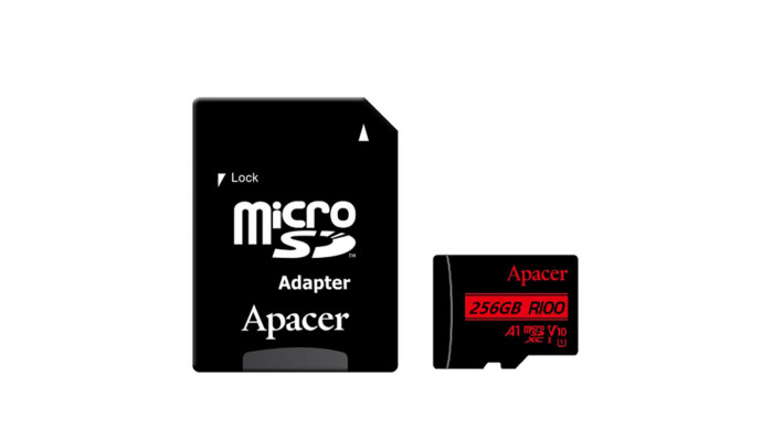 Карта пам'яті Apacer microSDXC (UHS-1) 256Gb class 10 V10 A1 R100MB/s + SD adapter Black - фото