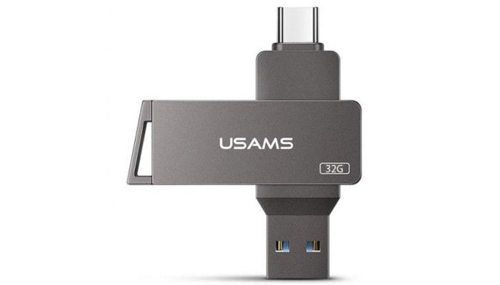 Флеш накопитель USAMS US-ZB199 Type-C+ USB3.0 Rotatable High Speed Flash Drive 32 Gb Iron-grey - фото