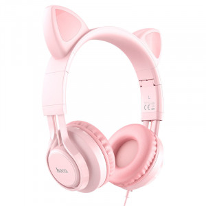 Накладные наушники Hoco W36 Cat ear (3.5mm/1.2m) Pink