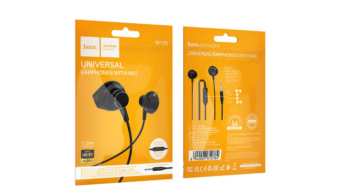 Стерео Наушники Hoco M125 Smart metal universal (3.5mm/1.2m) Black - фото