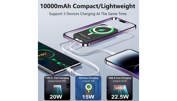 Портативное ЗУ Power Bank JJT-A27-1 PD20W+QC 22.5W с Беспроводное зарядное устройство 10000 mAh Black - фото