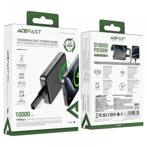 Портативное ЗУ Power Bank Acefast M10 PD30W с Беспроводное зарядное устройство 10000 mAh Black