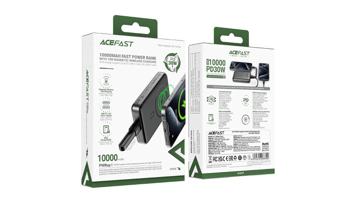 Портативний ЗП Power Bank Acefast M10 PD30W з БЗП 10000 mAh Black - фото