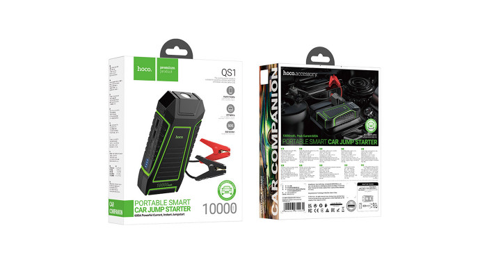 Пусковий пристрій (бустер) для автомобіля Hoco QS1 Spring Car Jump Starter 10000 mAh Black - фото