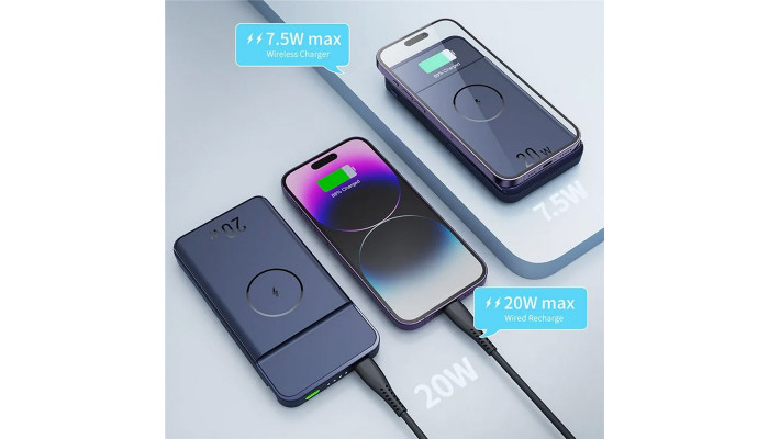 Портативное ЗУ Power Bank JJT-MP01 2in1 20W с Беспроводное зарядное устройство+iWatch 10000 mAh Blue - фото