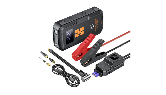 Пусковое устройство (бустер) для автомобиля Hoco QS2 Land Jump Starter and Air Pump 8000 mAh Black - фото