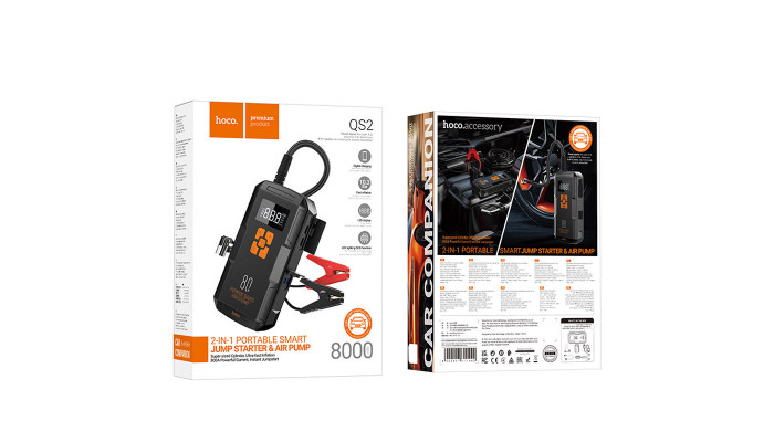 Пусковое устройство (бустер) для автомобиля Hoco QS2 Land Jump Starter and Air Pump 8000 mAh Black - фото