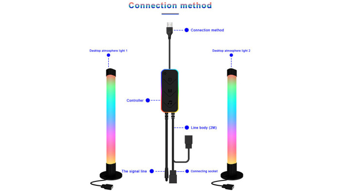 Настольная LED лампа RGB 5V Panel 2 Single side Bluetooth dual pack USB with app Black - фото