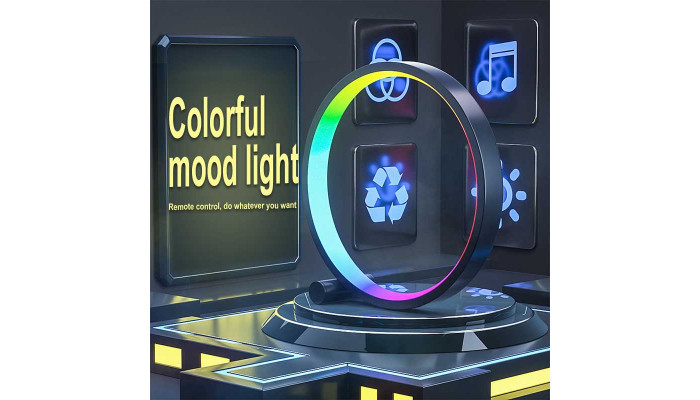 Настольная LED лампа RGB Intelligent circular atmosphere light Bluetooth USB with app Black - фото