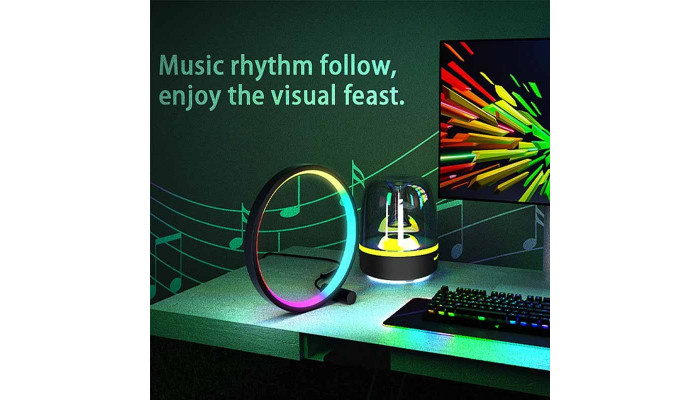 Настольная LED лампа RGB Intelligent circular atmosphere light Bluetooth USB with app Black - фото