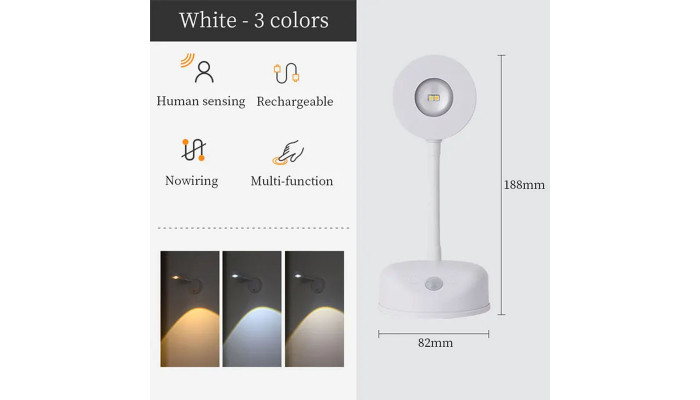 Настільна лампа LED з датчиком руху 3 colour light MZ-L2201 White - фото