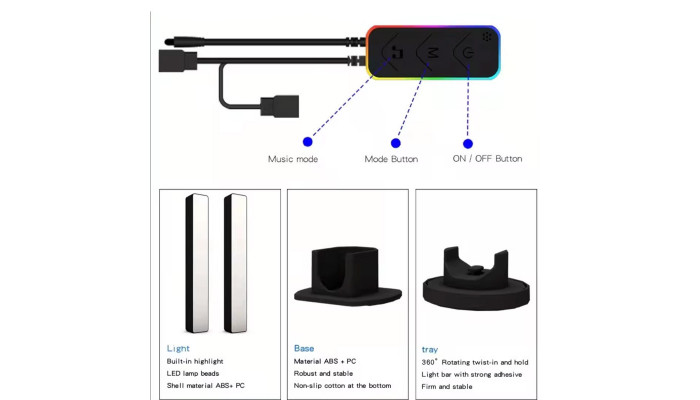 Настольная LED лампа RGB 12V Panel 3 Bluetooth dual pack EU plug with app Black - фото